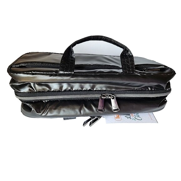 Lug Flatbed Slim Cosmetic Case Bag Metallic Black Travel Cruise Organizer Craft - Picture 6 of 16